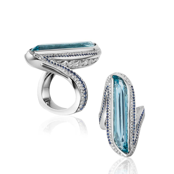 Aquamarine Leaf Ring