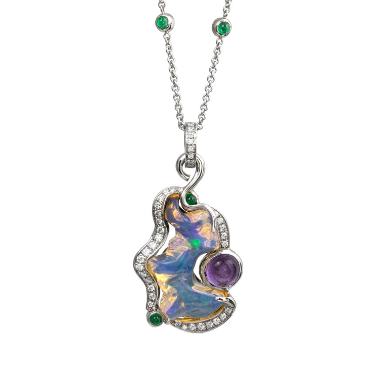 Fire Opal & Amethyst Pendant