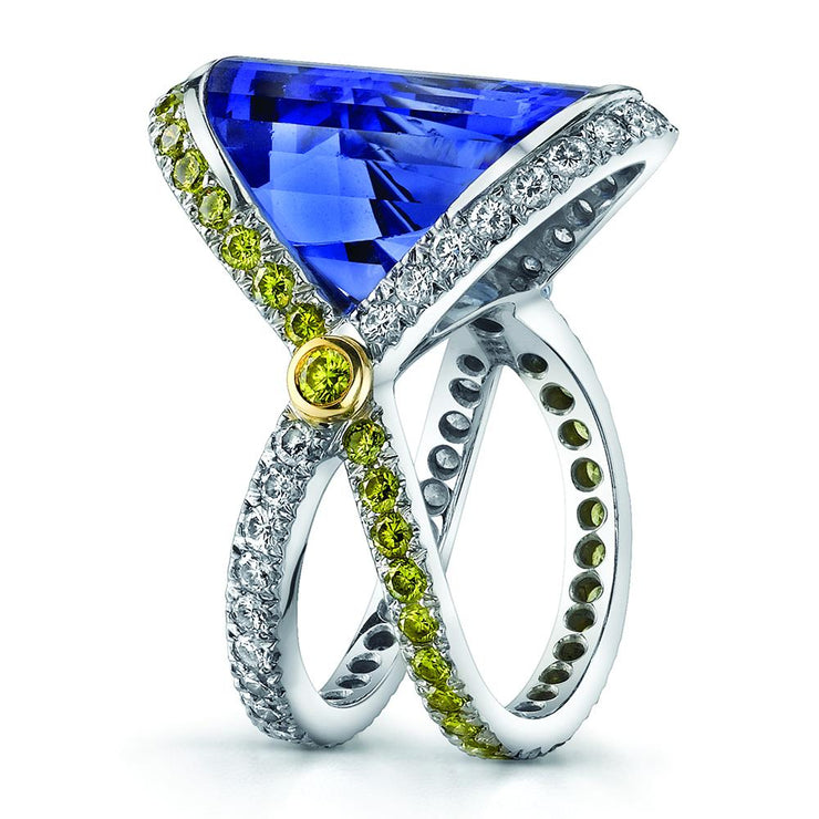 faceted fantasy tanzanite ring
