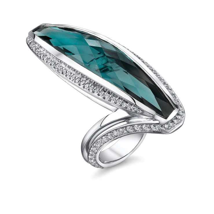 princess blue green tourmaline ring